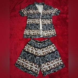 Women Set Of Shorts & Blouse Black and Brown Wide Leg with Modern Design